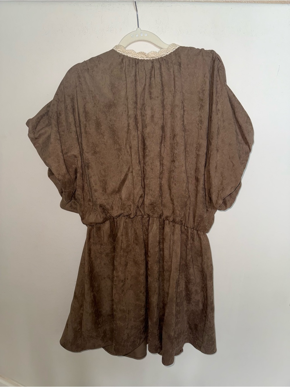 Brown Women's Short Dress with Elastic Waist
